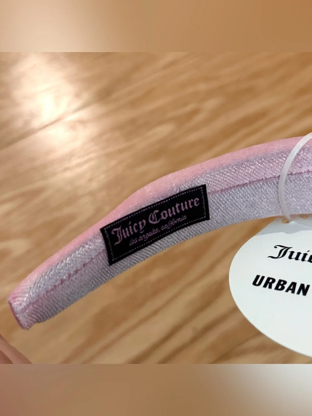 Juicy Couture Light Pink Velvet Velour Rhinestone Bedazzled Headband